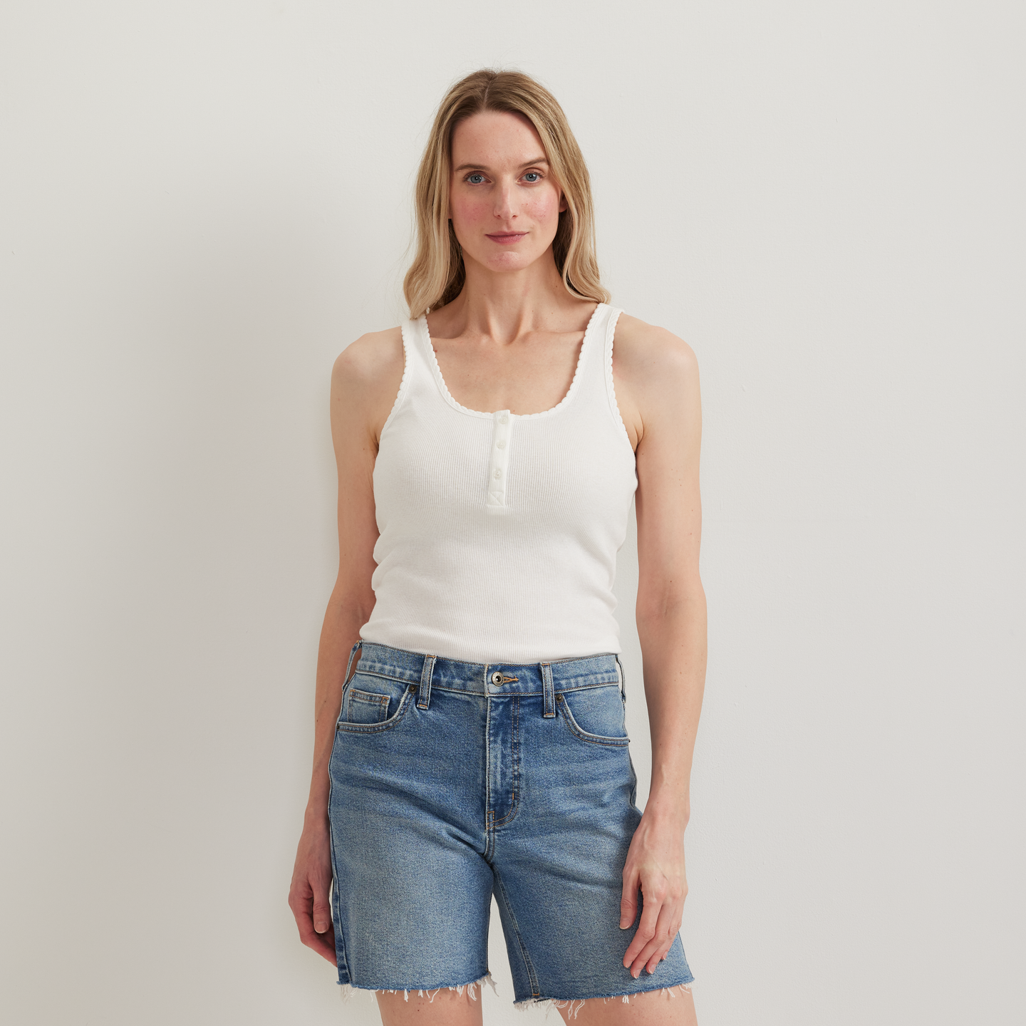 Women's Ribbed Henley Tank-Snow-Regular-C1