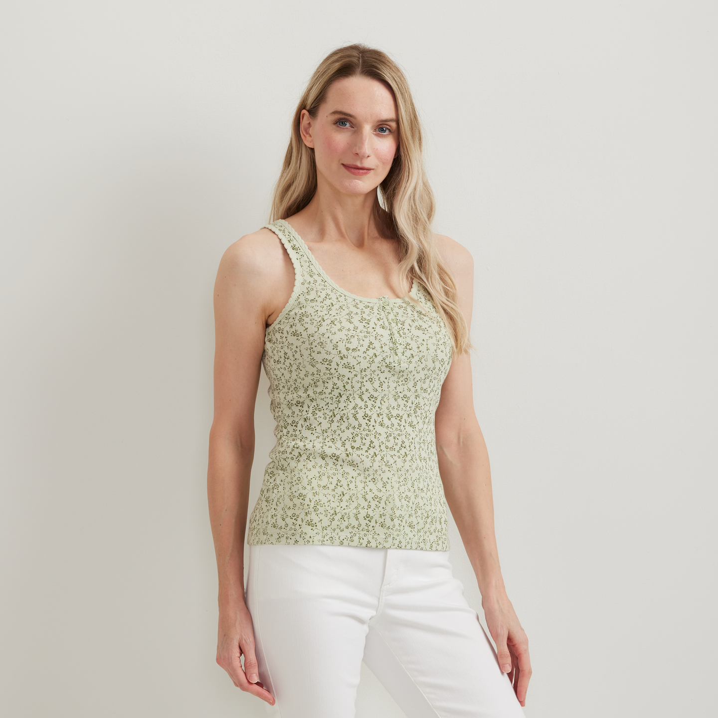 Women's Ribbed Henley Tank-Honeydew-Regular-C1