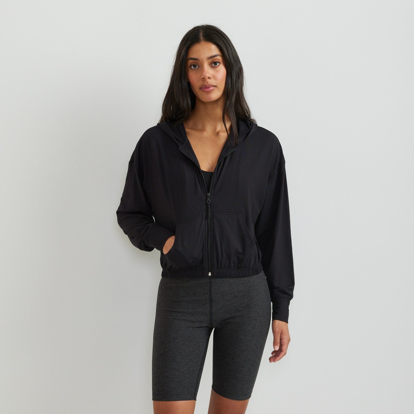 Women's Sightseer Cropped Full-Zip Hoodie-Black-Regular-C1