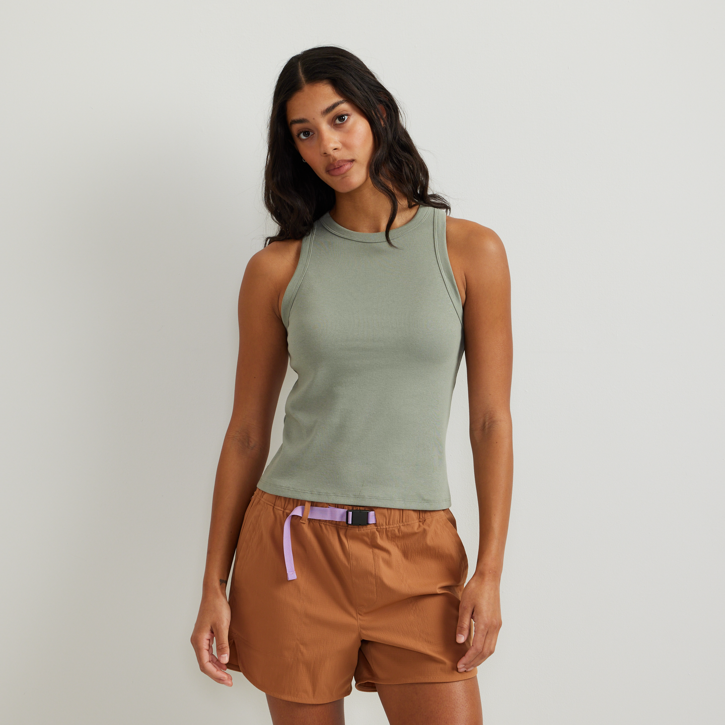 Women's Softline Ribbed Tank-Sage-Regular-C1