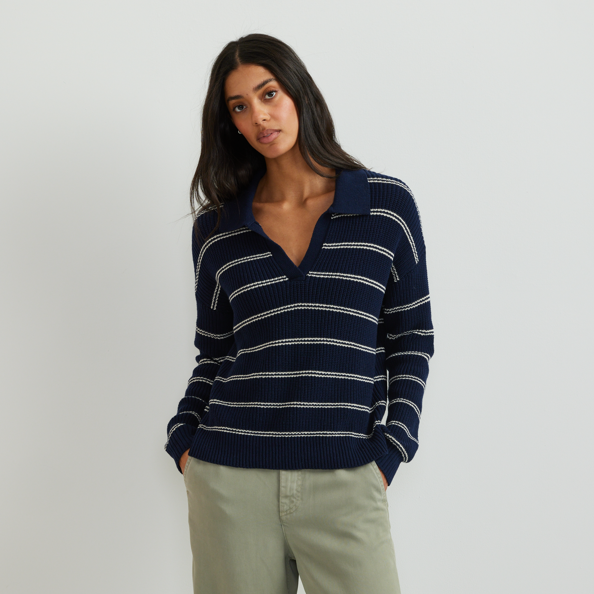 Eddie Bauer Women's Johnny Collar Stripe Sweater