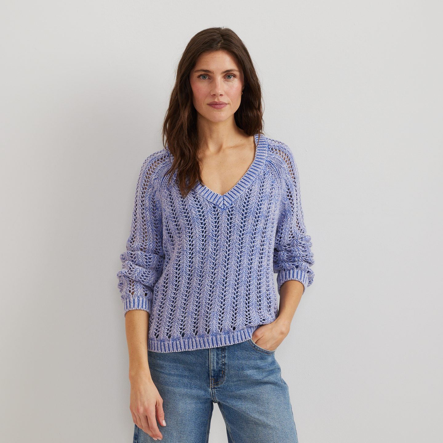 Women's Pointelle Pullover-Dusty Lavendar-Regular-C1