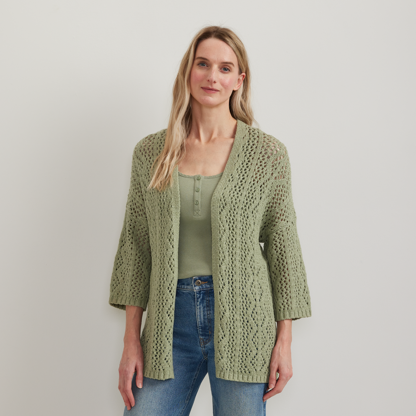 Women's Long Open Front Cardigan-Htr Green-Regular-C1
