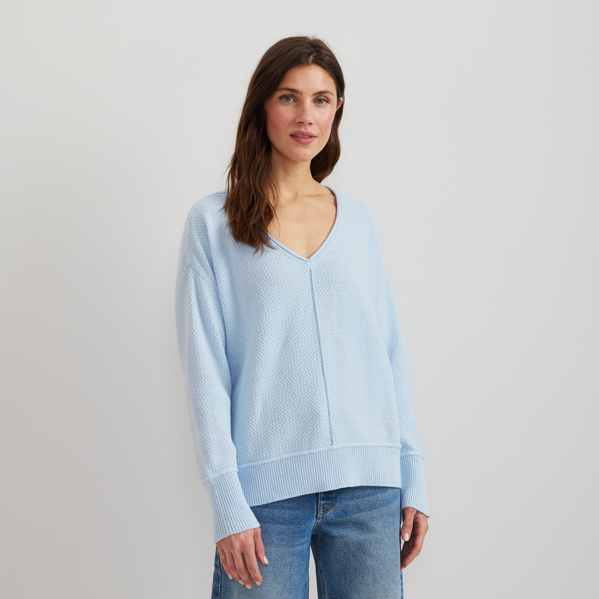 ▪️50s HARRIS&FRANK スウェット vネック 無地 水色 綿100 Eddie Bauer Women's V-Neck Sweater