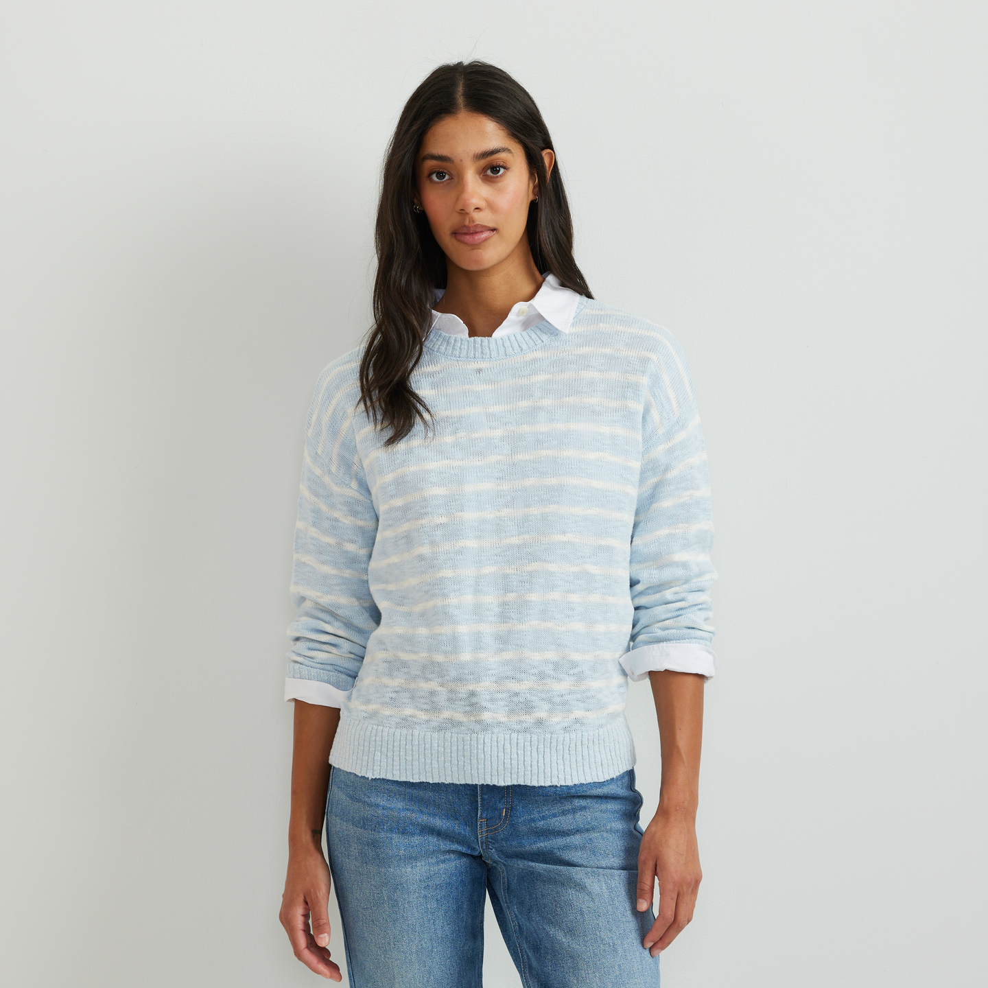 Women's Resort Long-Sleeve Stripe Cardigan-Pale Blue-Regular-C1