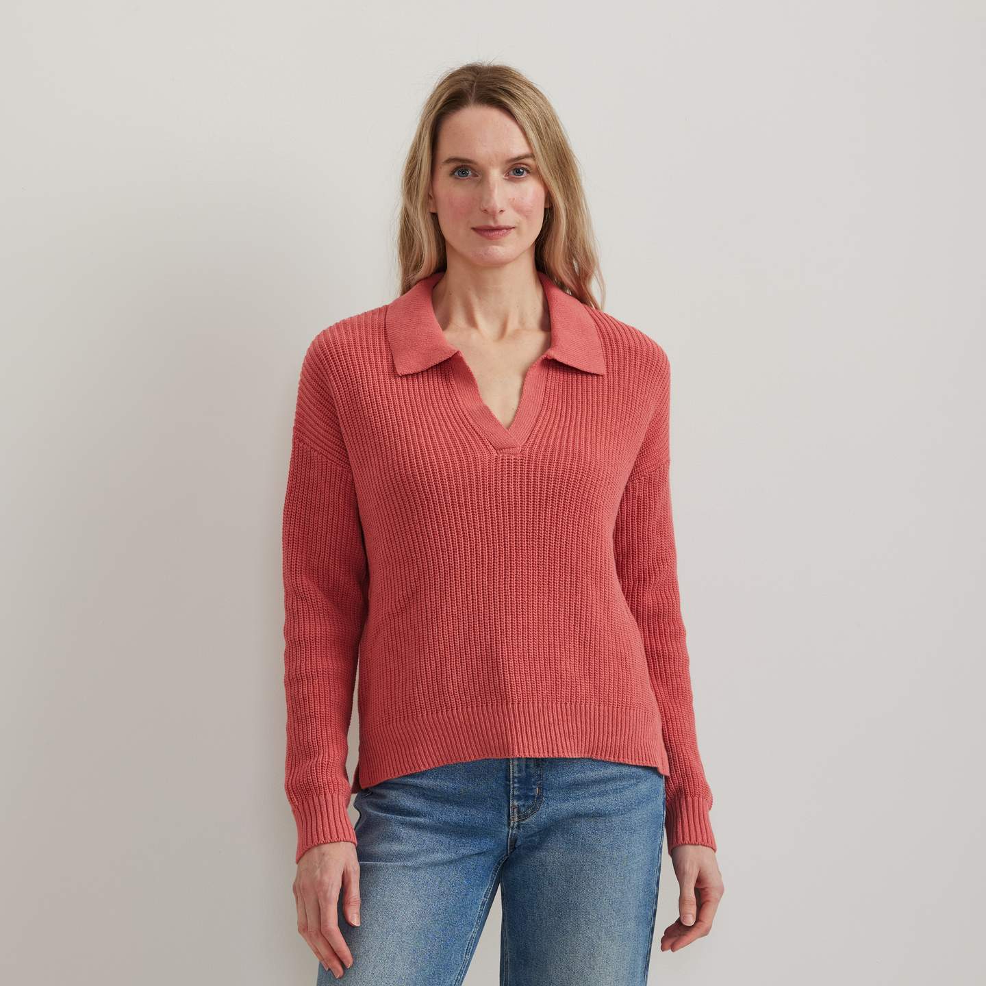 Women's Johnny Collar Polo Sweater-Tangelo-Regular-C1