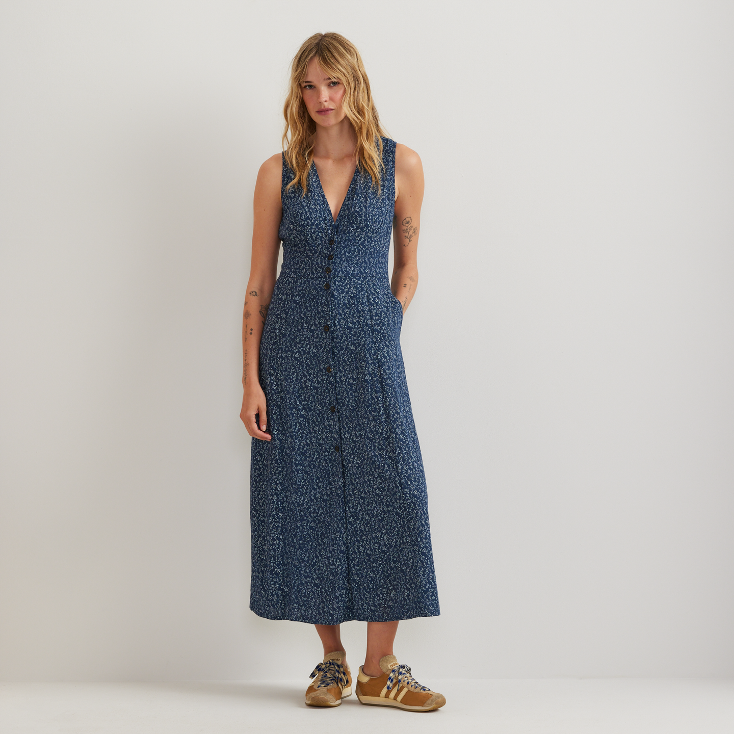 Women's Button Front Sl Midi Dress-Dusk-Regular-C1