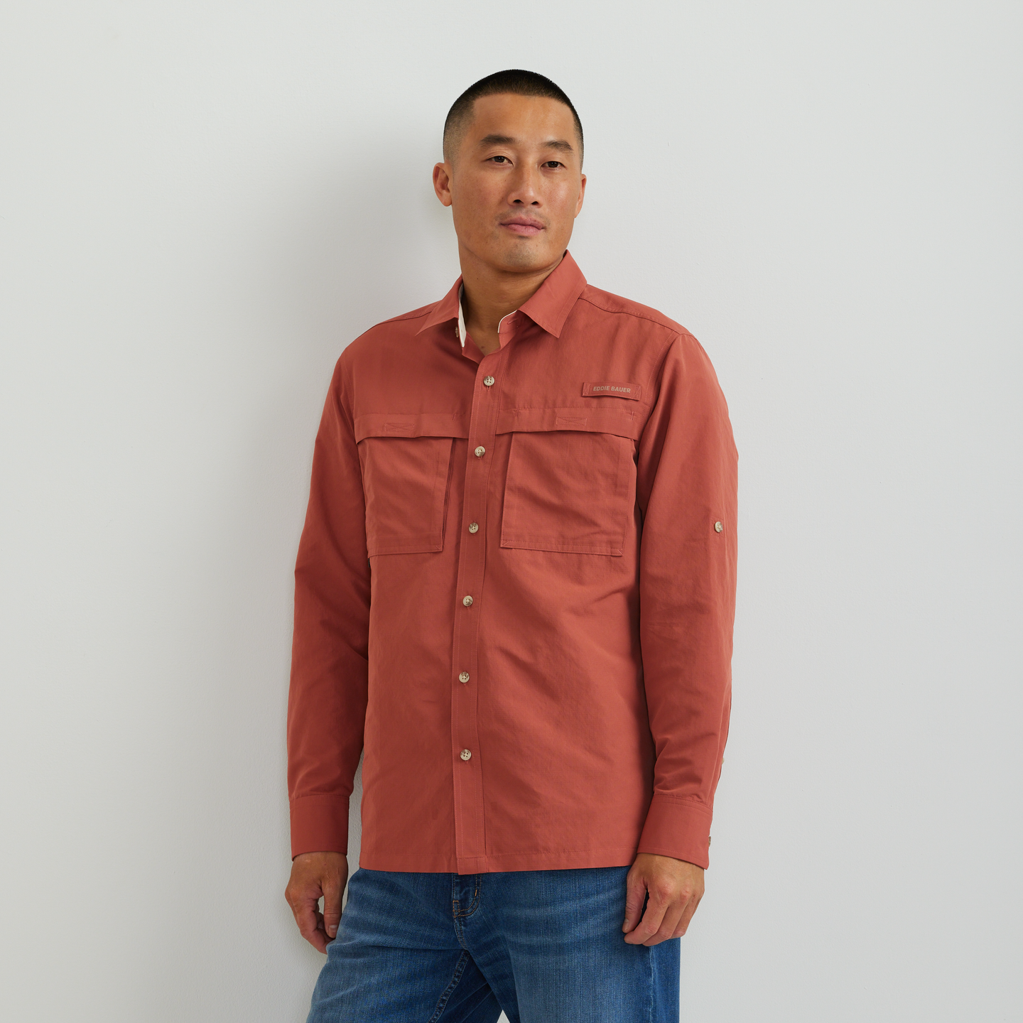 Eddie Bauer Men's Rainier Long-Sleeve Ripstop Shirt - Mineral Red XL Eddie Bauer Men's Rainier Long-Sleeve Ripstop Shirt - Mineral Red XL