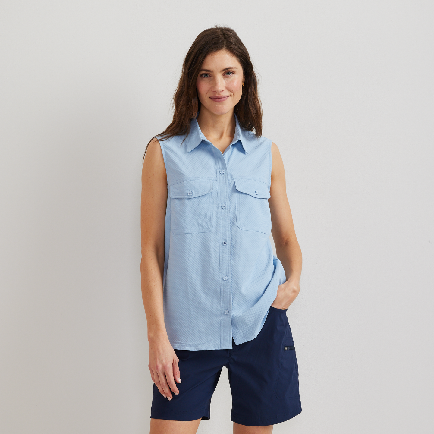 Women's Sleeveless Mountain Shirt 3.0 - Solid-Slate Blue-Regular-C1