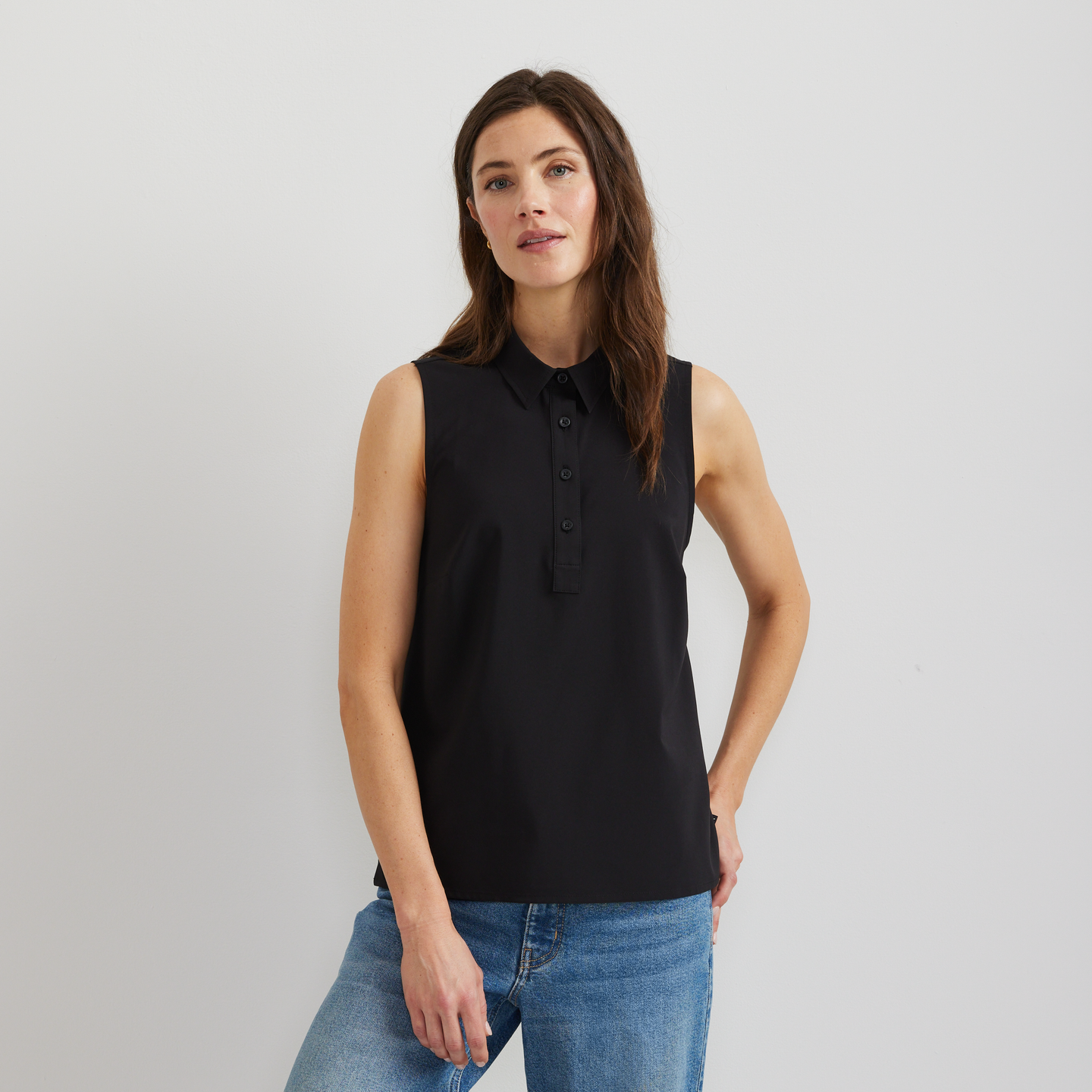 Women's Departure Collared Sl Tank-Black-Regular-C1
