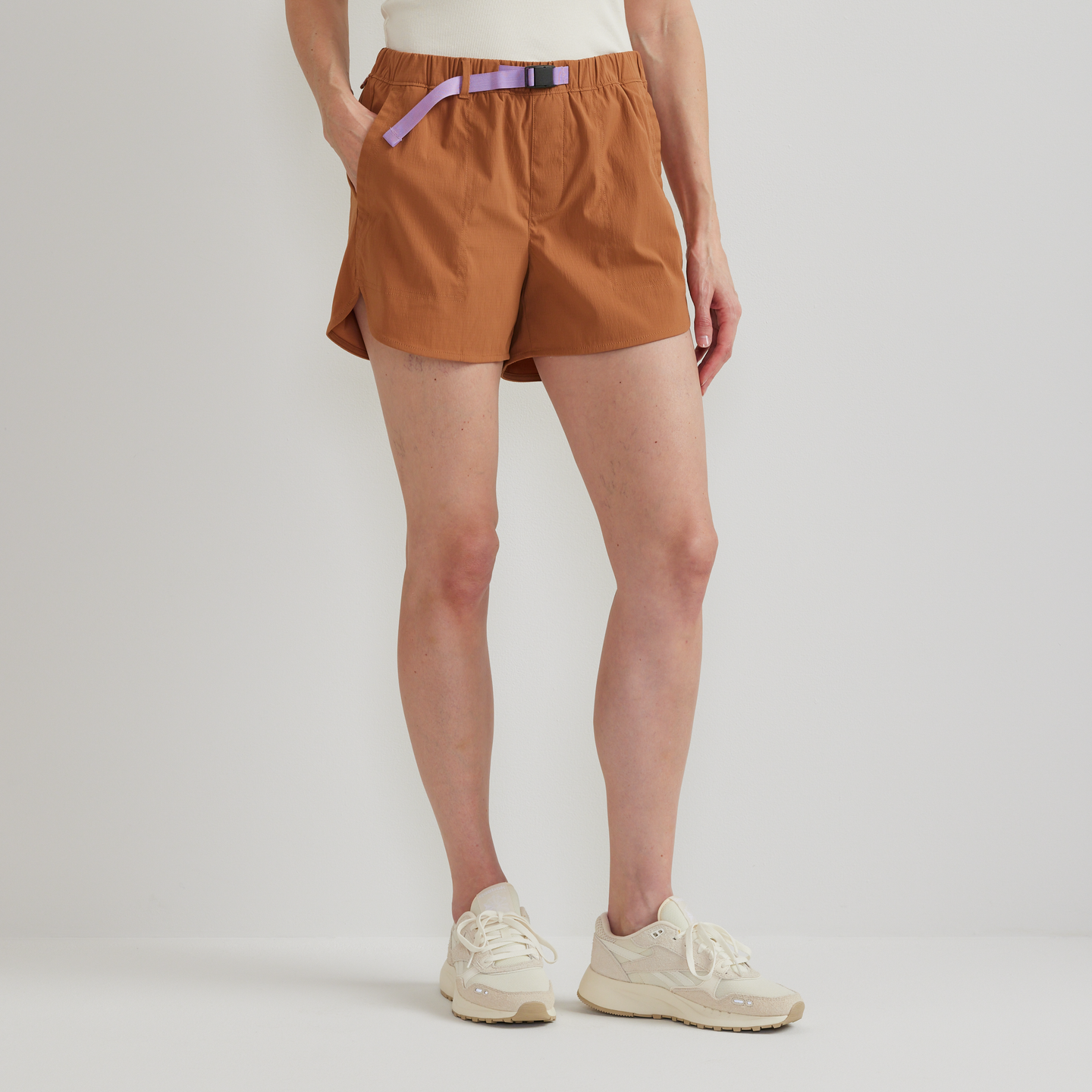 Women's Belted Ripstop Shorts-Fawn-Regular-C1