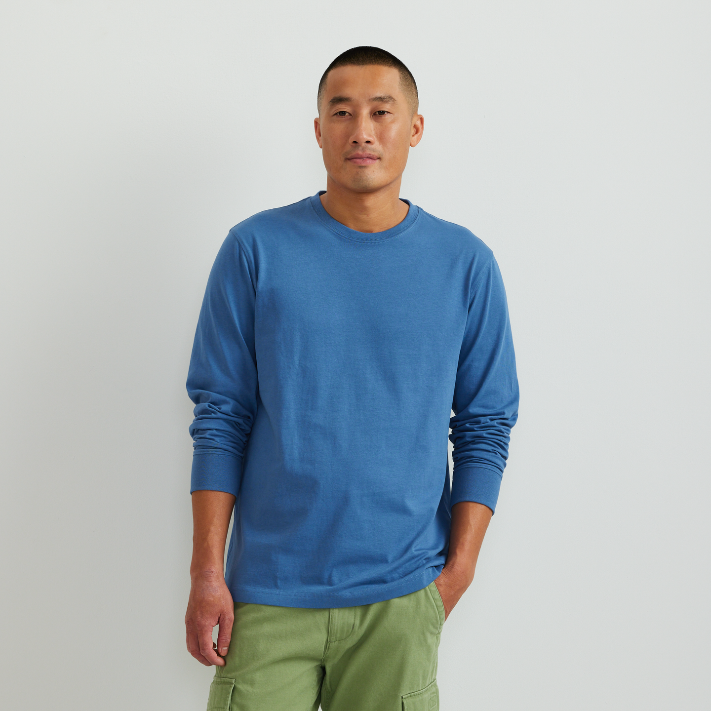 Men's Legend Wash 100% Cotton Long-Sleeve Classic T-Shirt-Tile Blue-Regular-C1