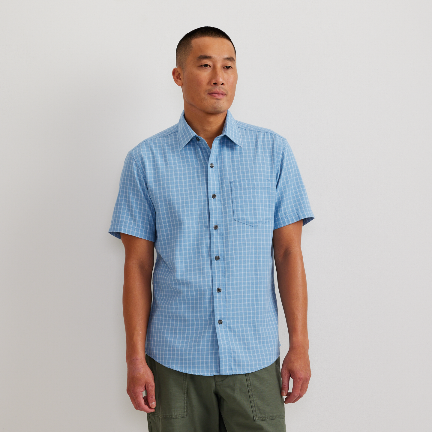 Men's Tidelands Short-Sleeve Yarn-Dyed Textured Shirt-Blue Fog-Regular-C1