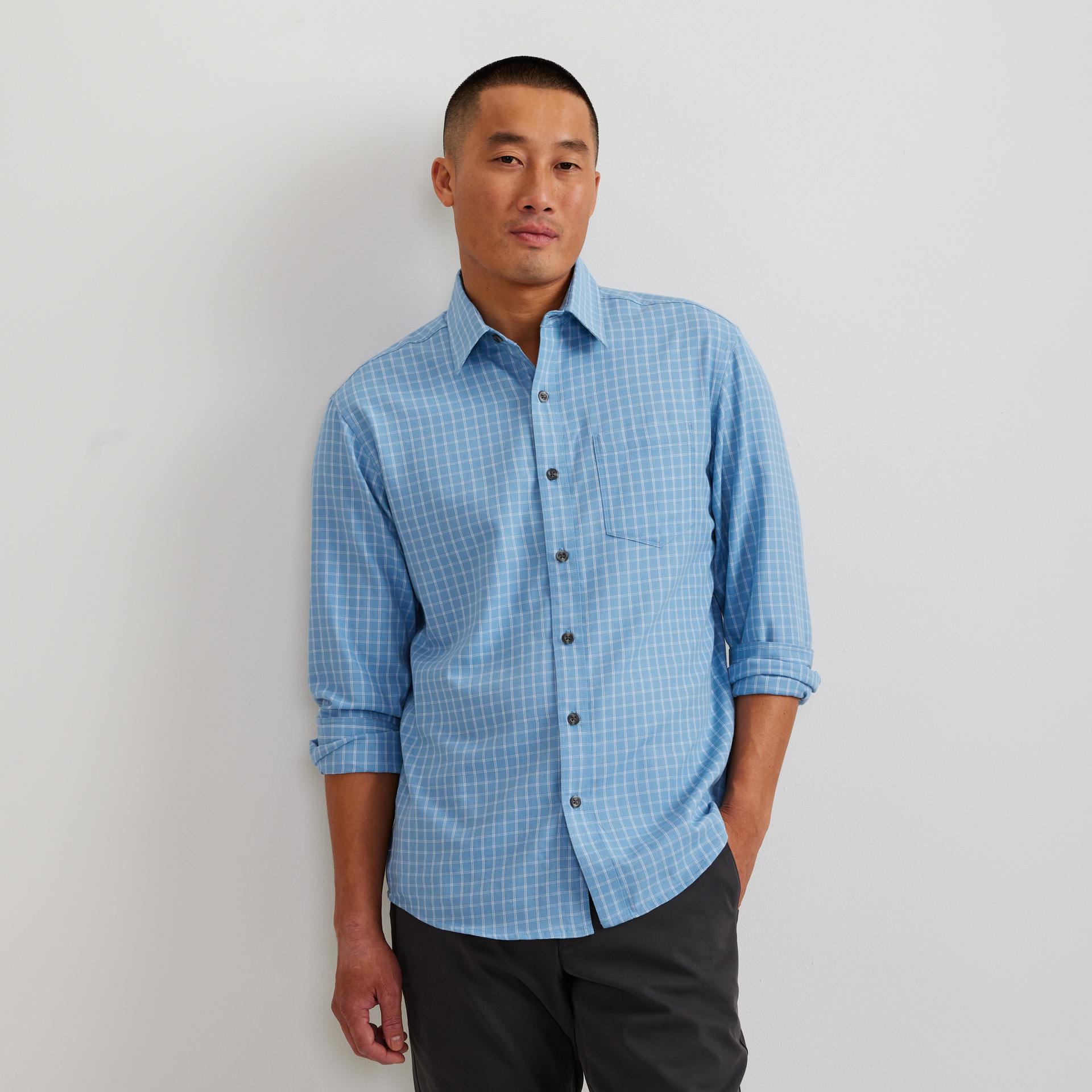トップス 1990's Eddie Bauer L/S shirt check blue Eddie Bauer Men's LS Tidelands Shirt