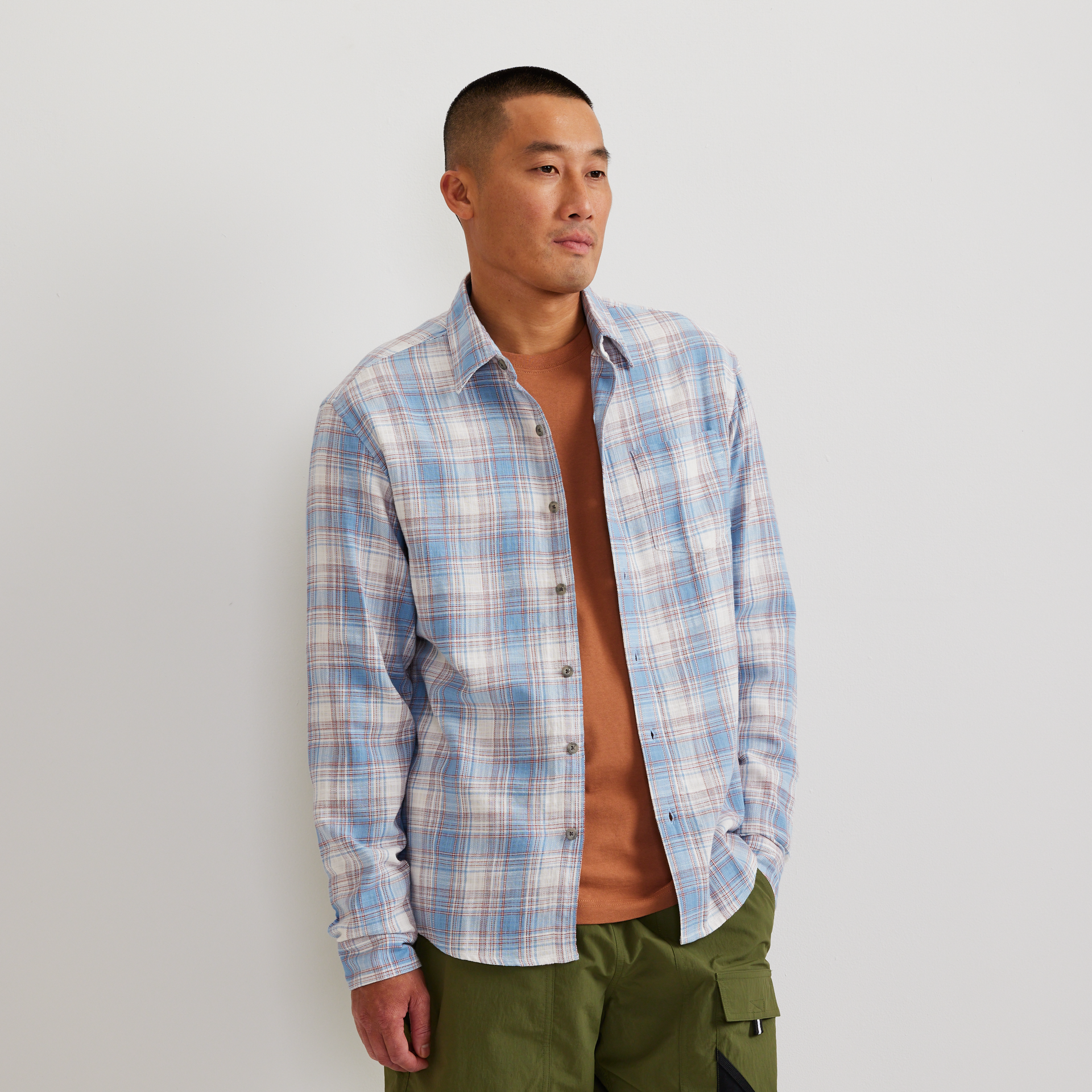 トップス 1990's Eddie Bauer L/S shirt check blue Eddie Bauer Men's LS Vintage Shirt