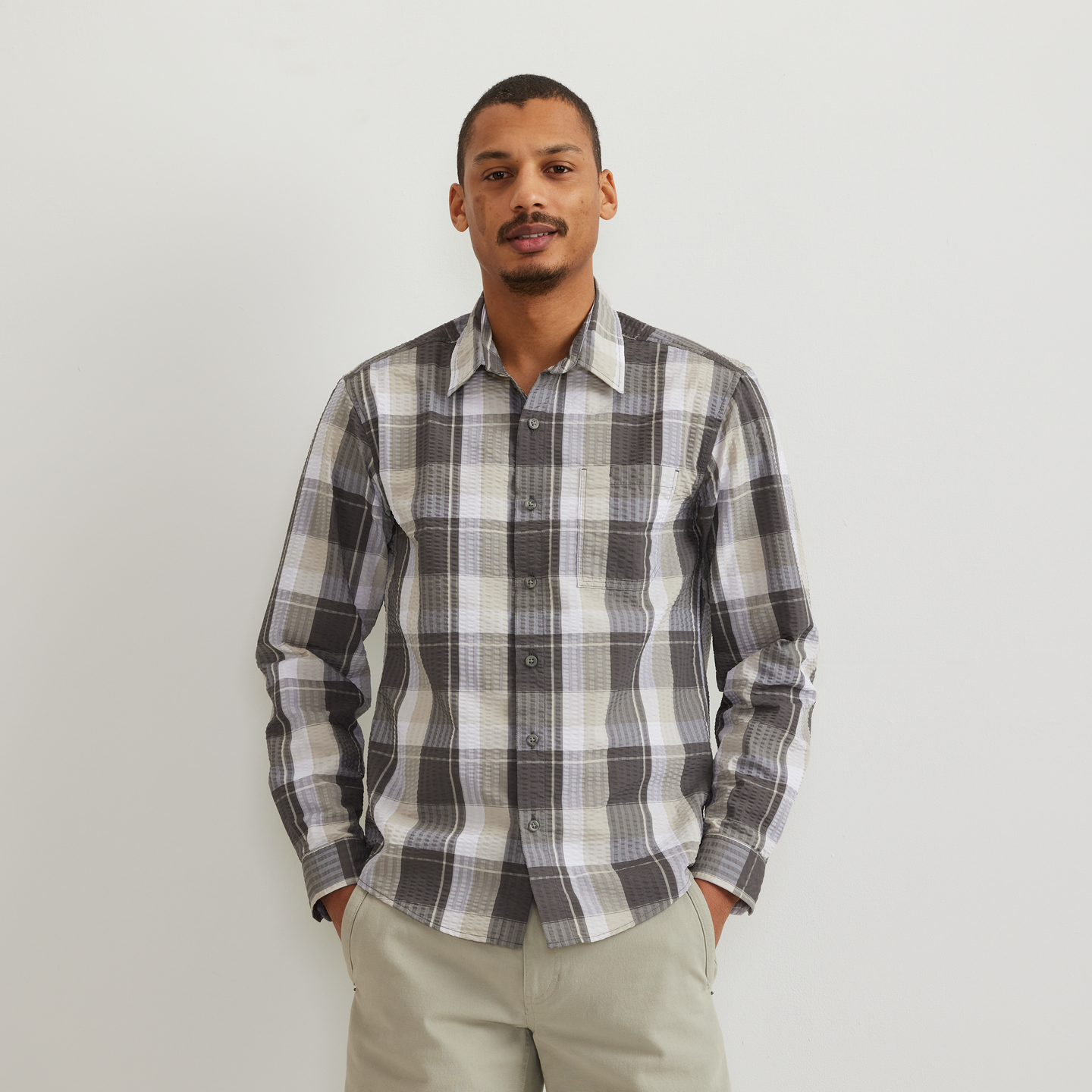 Men's Long-Sleeve Pack It 3.0 Seersucker Shirt-Gray Smoke-Regular-C1