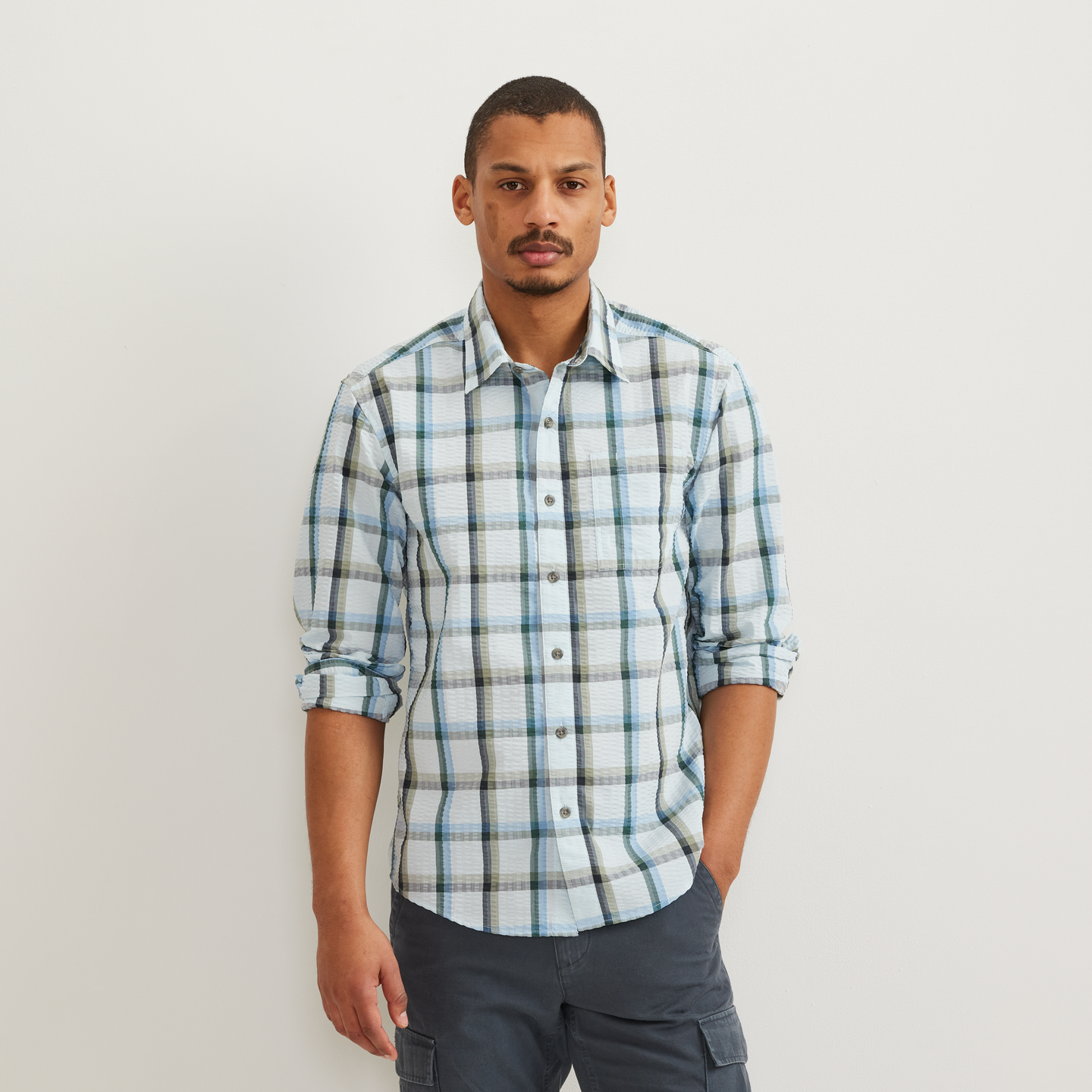 Men's Long-Sleeve Pack It 3.0 Seersucker Shirt-Pale Blue-Regular-C1
