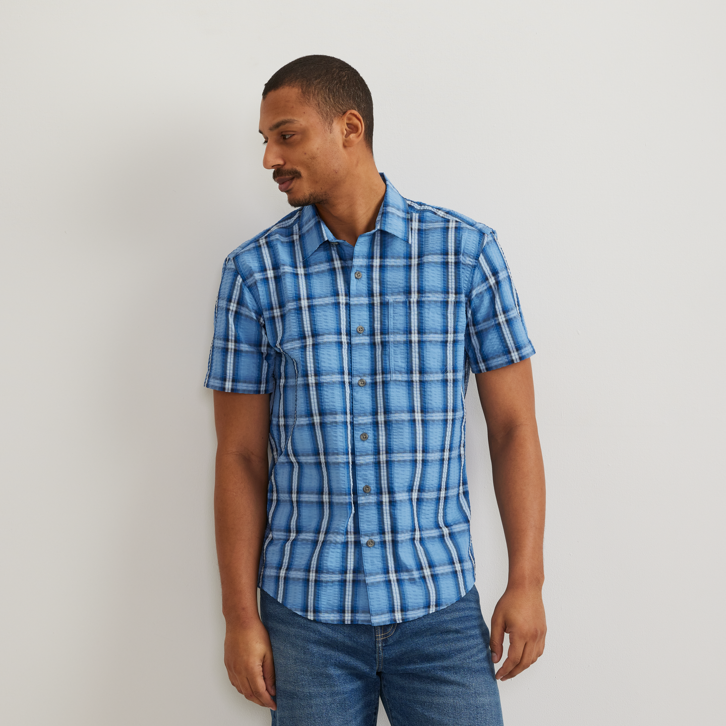 Men's Short-Sleeve Pack It 3.0 Seersucker Shirt-Bluebell-Regular-C1
