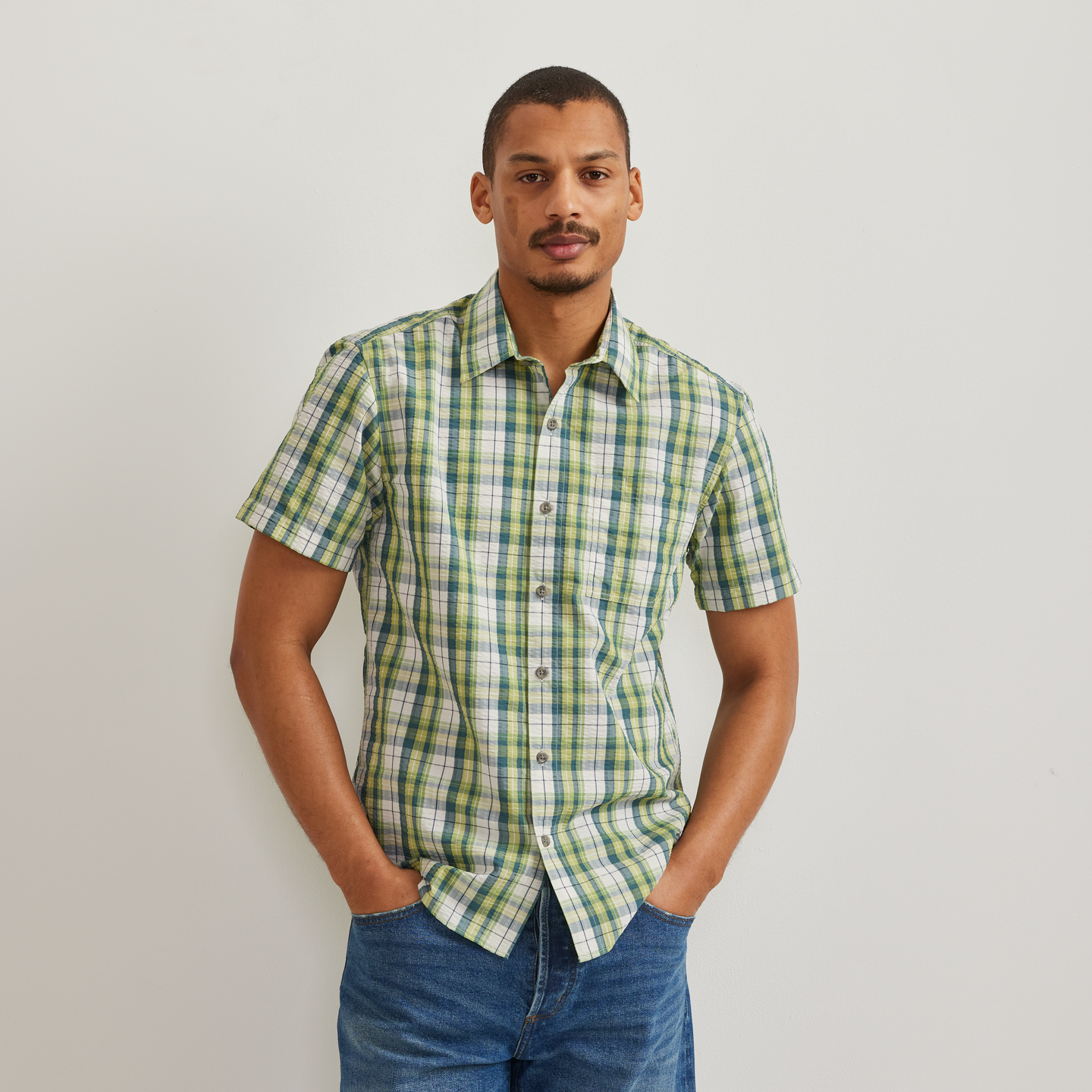 Men's Short-Sleeve Pack It 3.0 Seersucker Shirt-Lt Aloe-Regular-C1