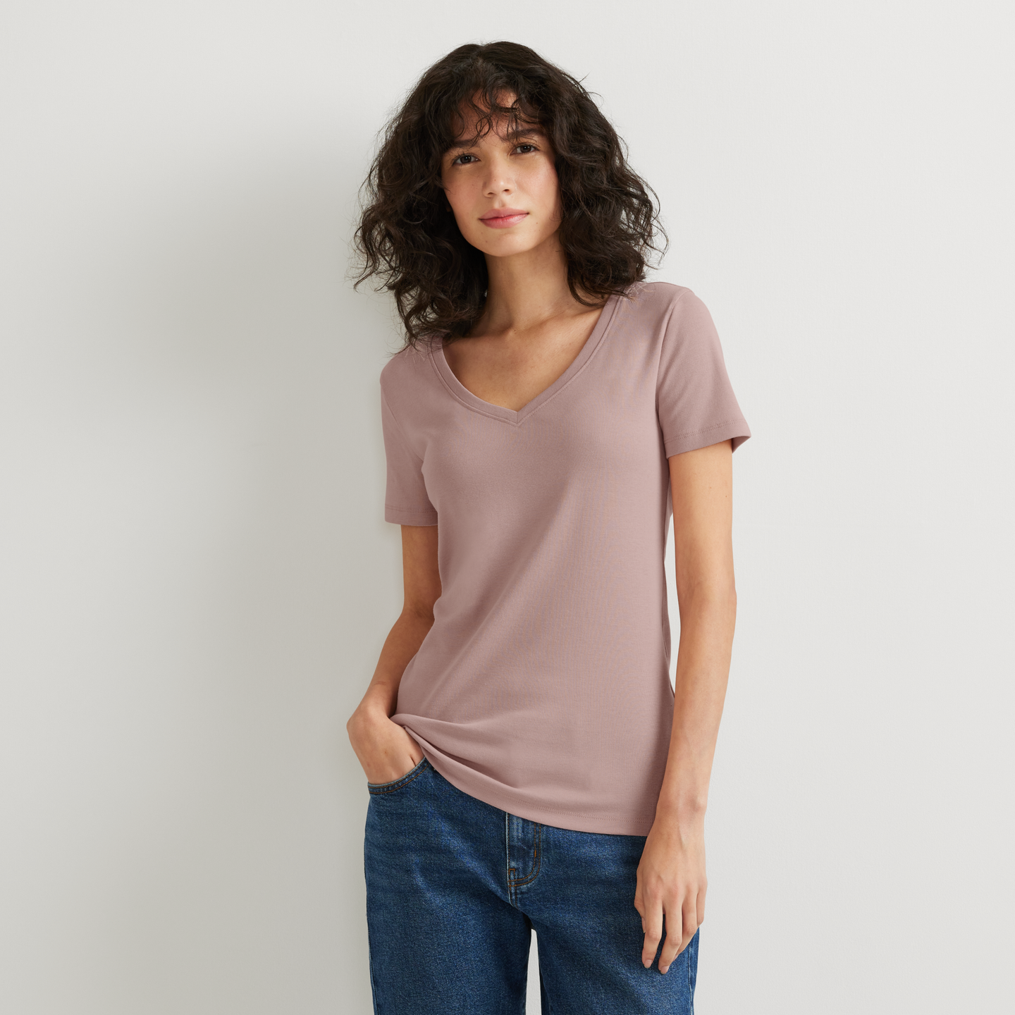 Women's Fav Short-Sleeve V-Neck T-Shirt-Plum-Regular-6