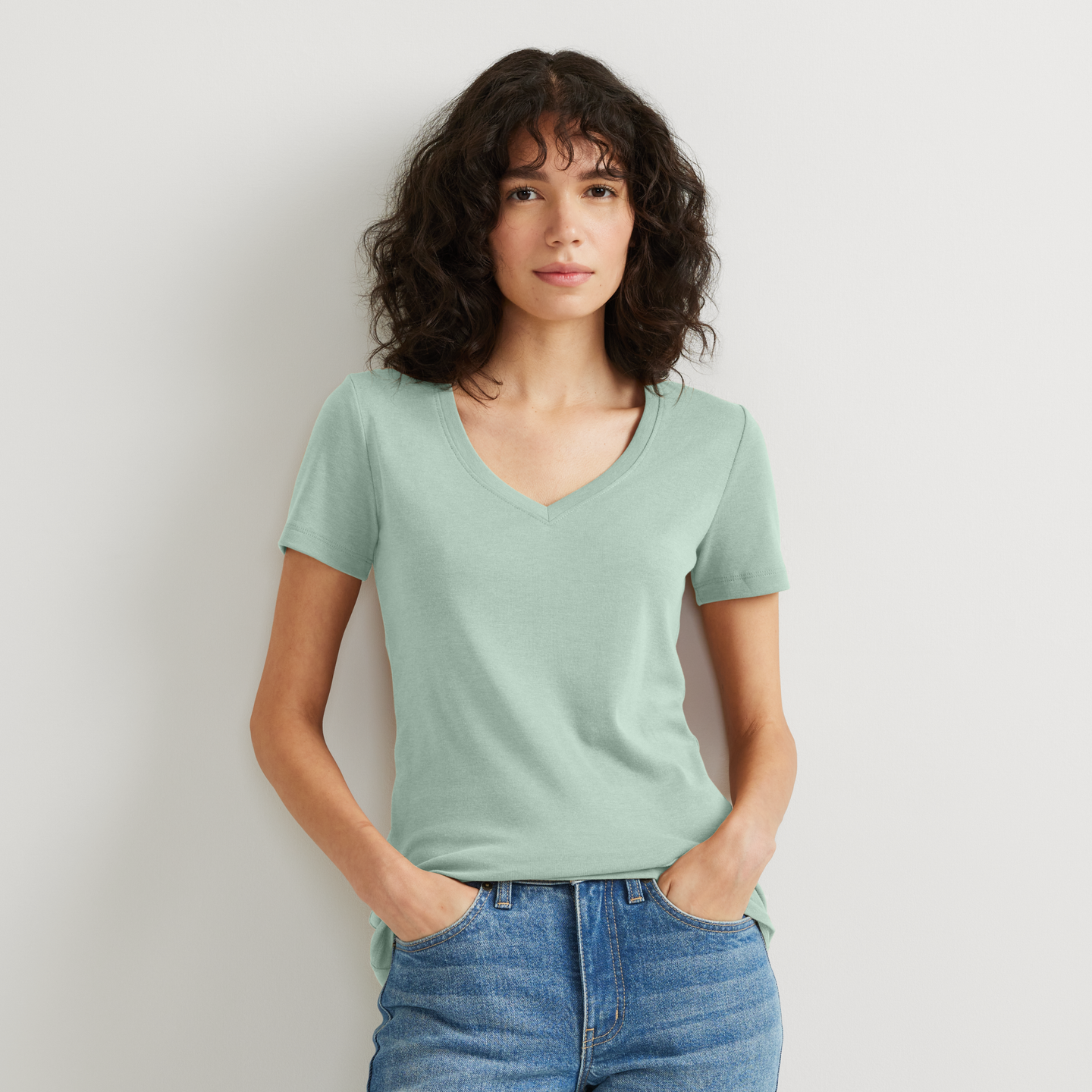 Women's Fav Short-Sleeve V-Neck T-Shirt-Lt Celadon-Regular-18