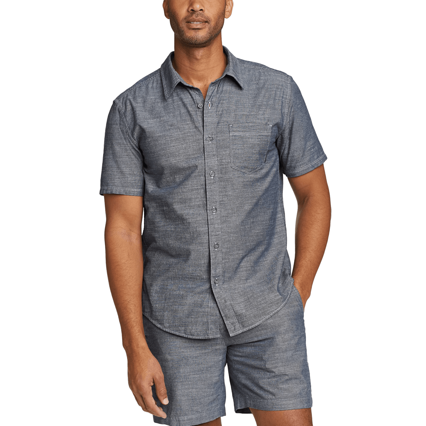 Men's Camano Short-Sleeve Shirt - Solid-Med Indigo-Regular-6