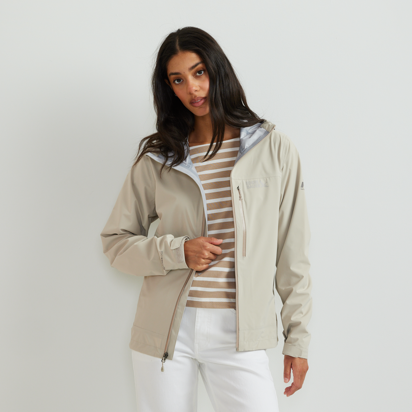 Women's Cloud Cap 3L Waterproof Stretch Hooded Rain Jacket-Pumice-Regular-C1