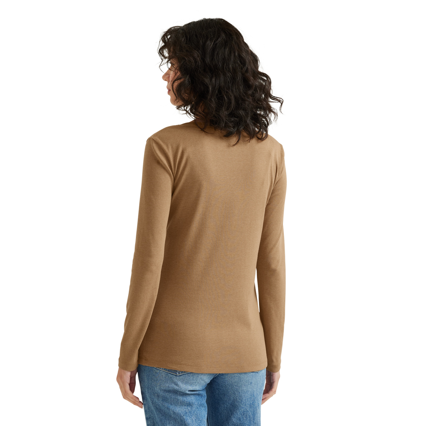 Women's Fav Long-Sleeve V-Neck T-Shirt Med Camel Regular-4