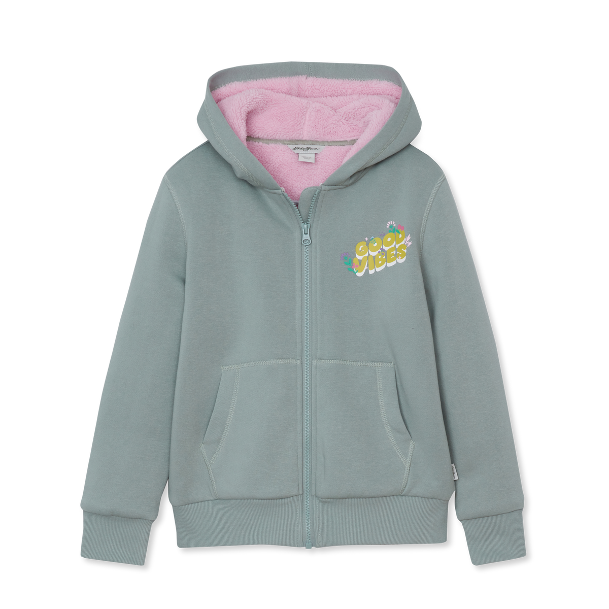 Girls' Camp Fleece Faux Shearling-Lined Hoodie-Green Milieu-4