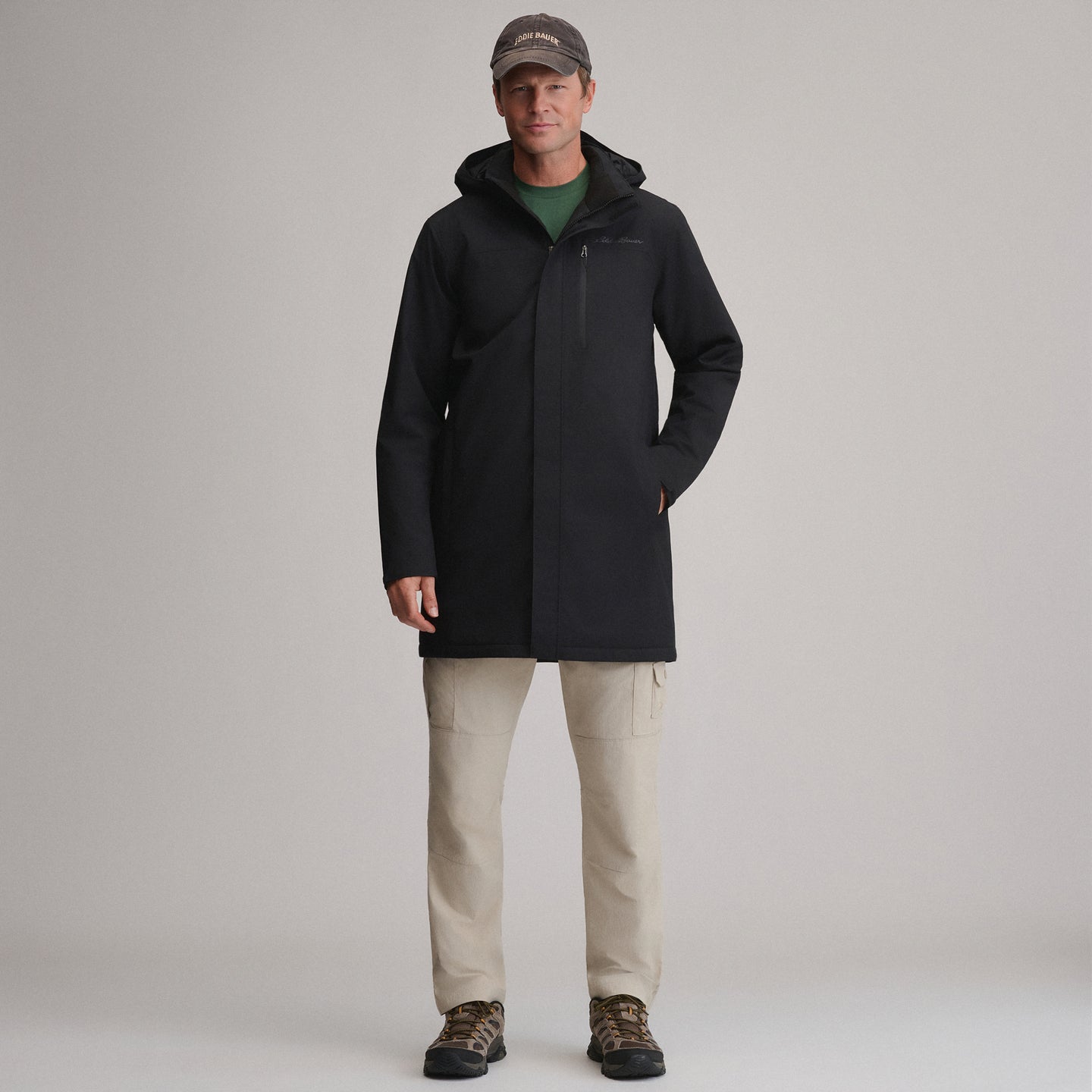 Men's Mainstay Insulated Waterproof Hooded Trench Coat-Black-6