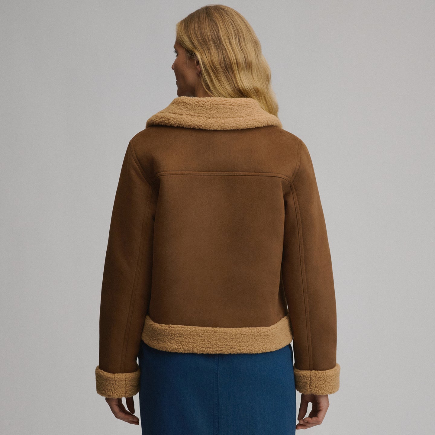 Women's Faux Shearling Jacket-Camel-2