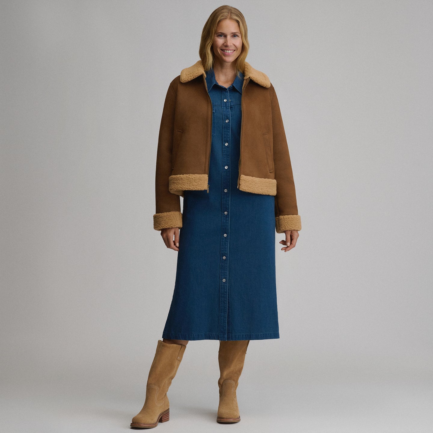 Women's Faux Shearling Jacket-Camel-4