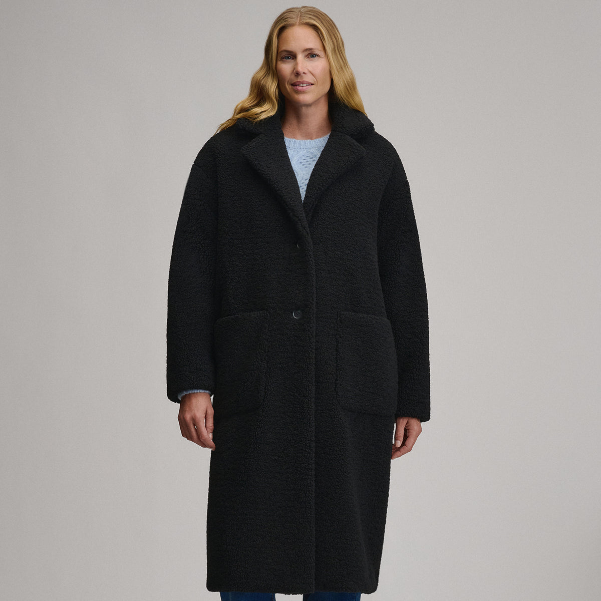Women's Plush Trench Coat-Black-1