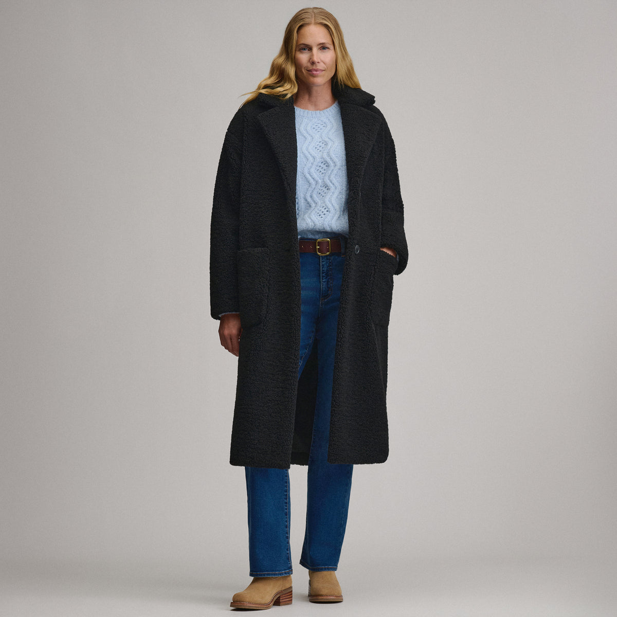 Women's Plush Trench Coat-Black-4