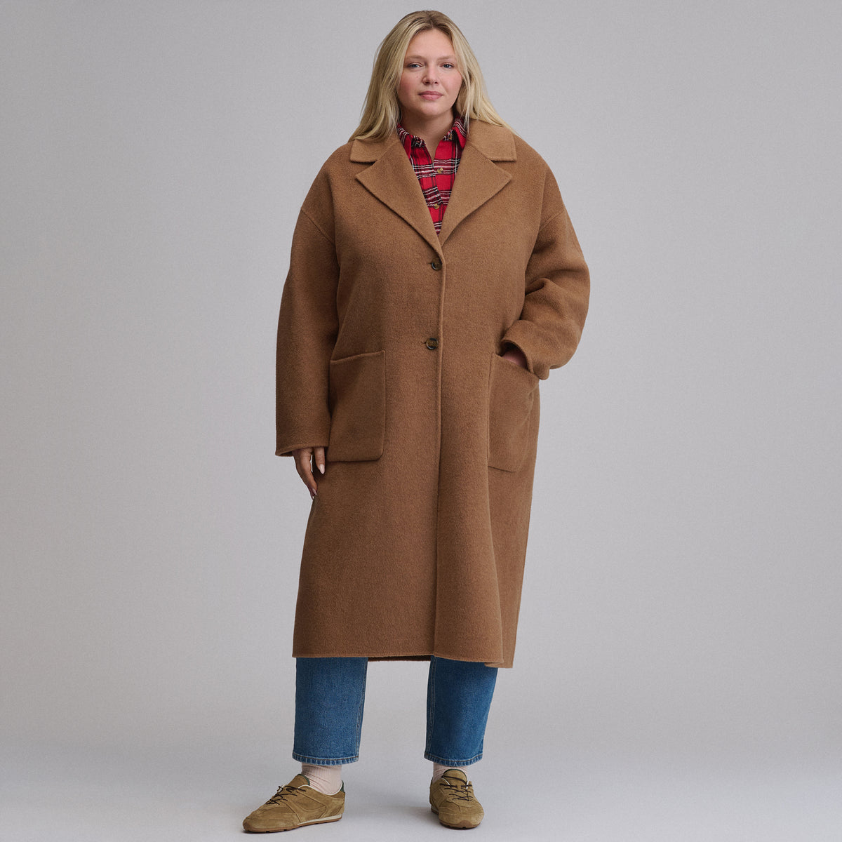 Women's Wool Blend Trench Coat-Camel-1