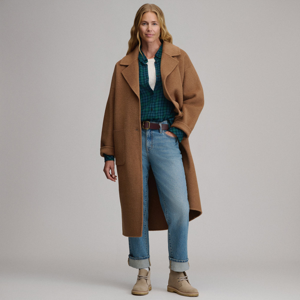 Women's Wool Blend Trench Coat-Camel-4