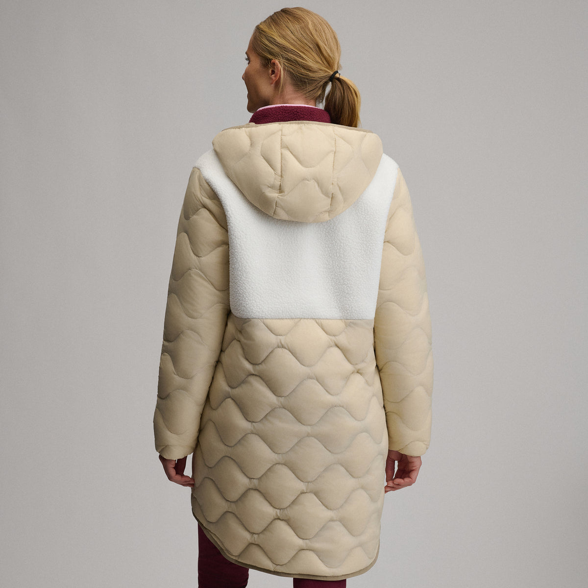 Women's Fleece and Down Colorblocked Parka-Jute-2