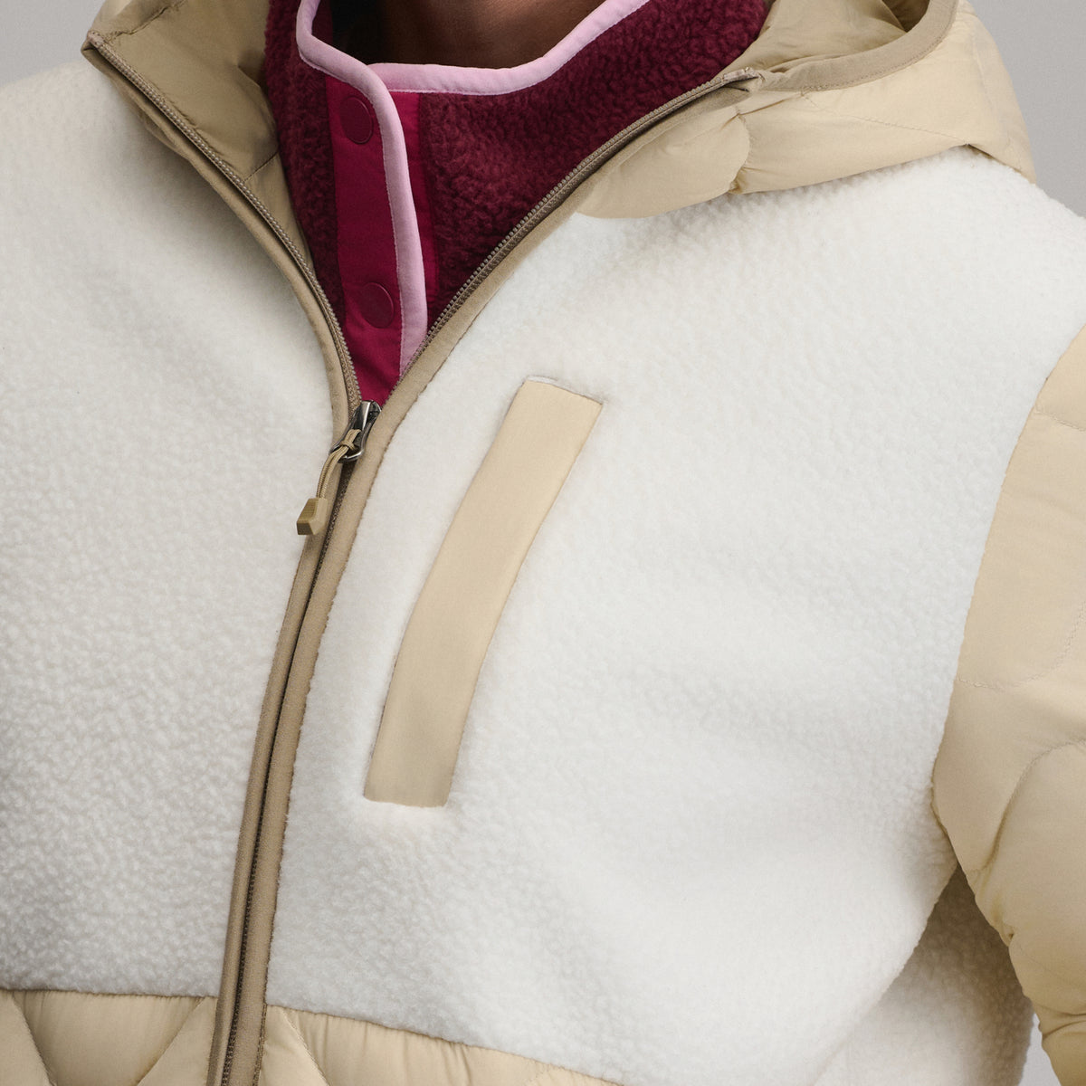 Women's Fleece and Down Colorblocked Parka-Jute-3
