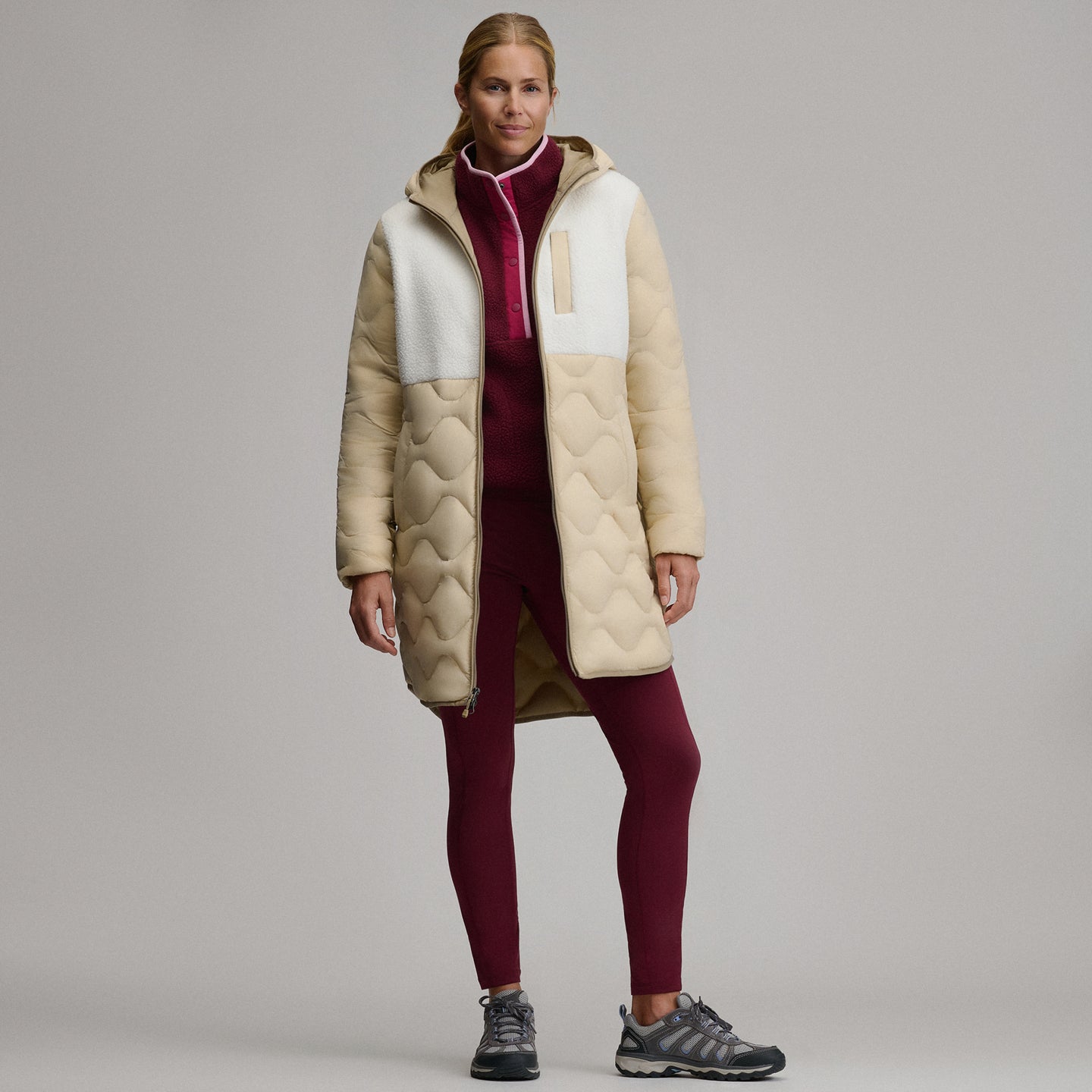 Women's Fleece and Down Colorblocked Parka-Jute-4
