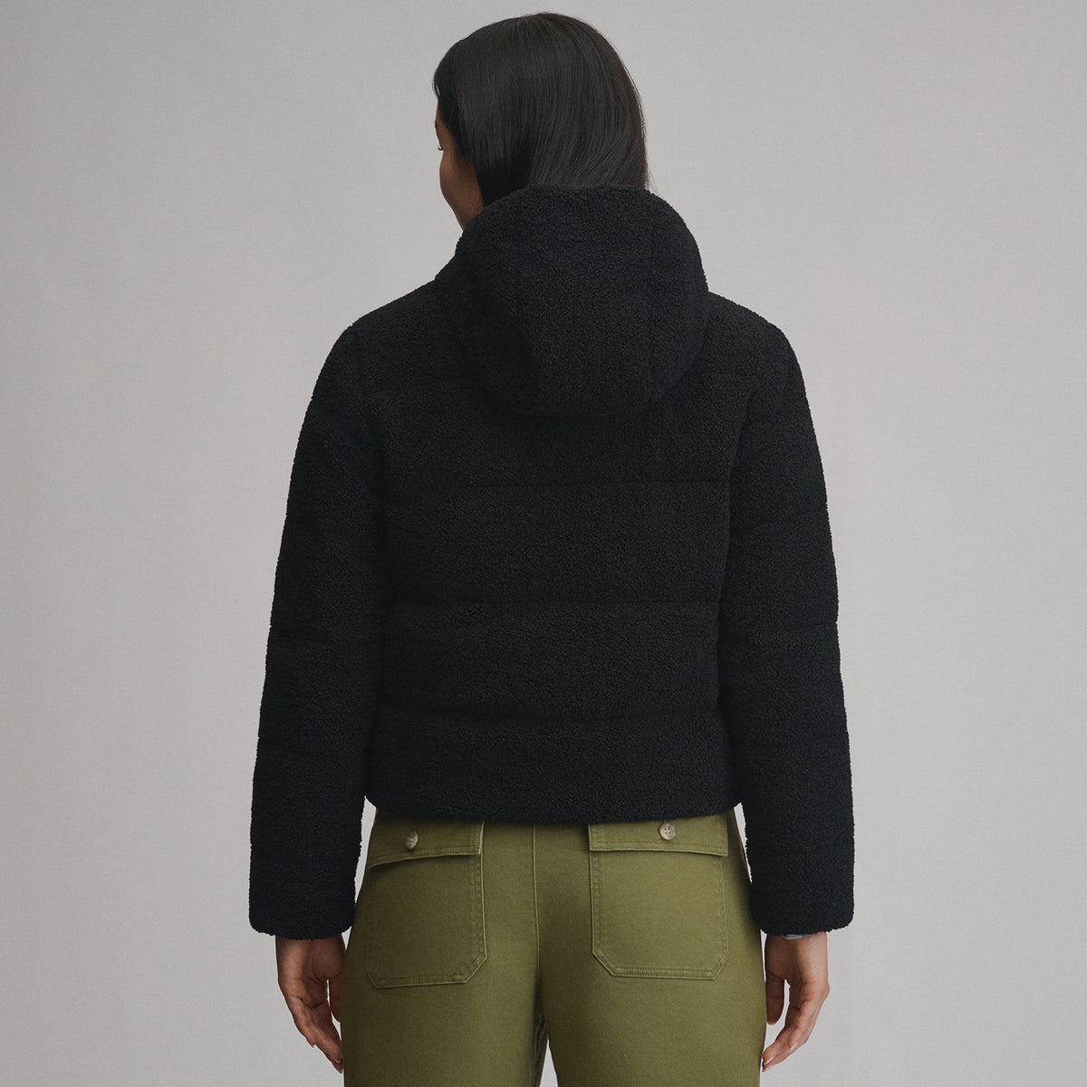 Women's Plush Puff Jacket - Faux Shearling-Black-2