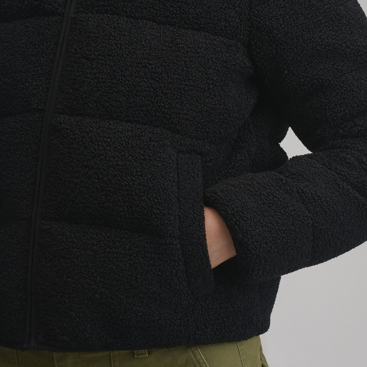 Women's Plush Puff Jacket - Faux Shearling-Black-3