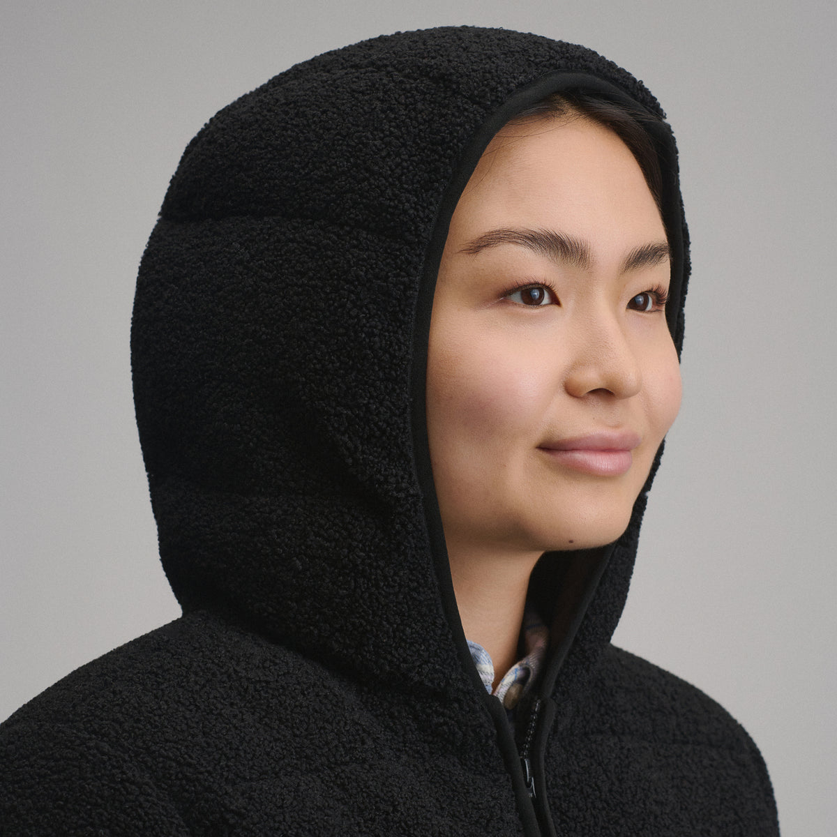 Women's Plush Puff Jacket - Faux Shearling-Black-4