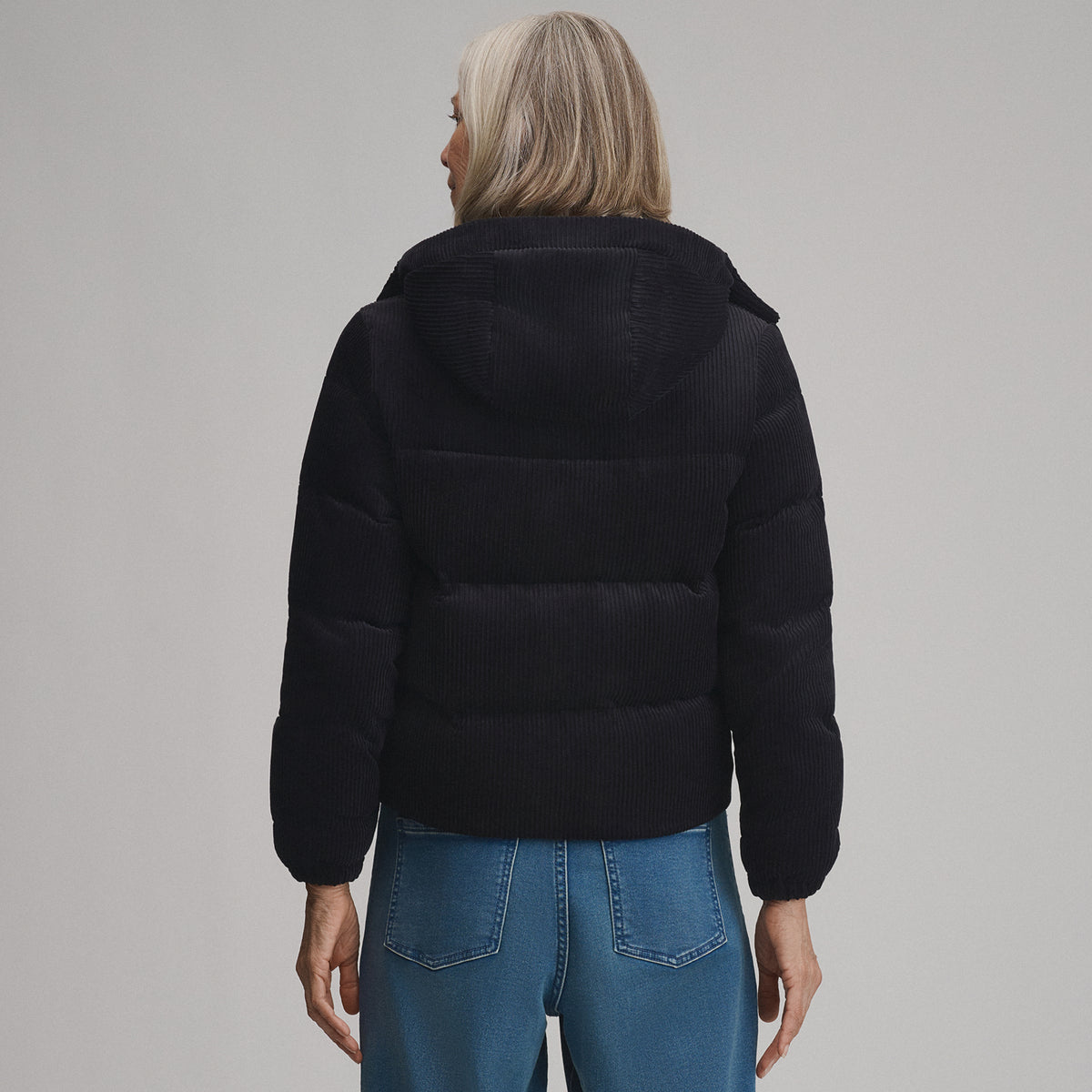 Women's Plush Puff Jacket - Cord-Black-2