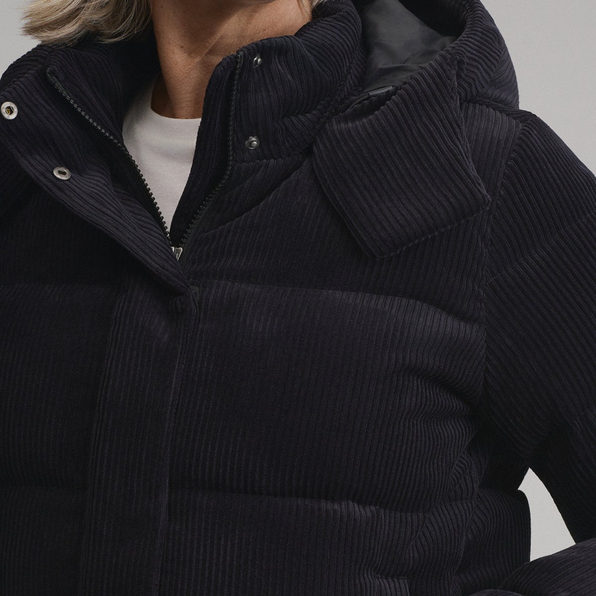 Women's Plush Puff Jacket - Cord-Black-3