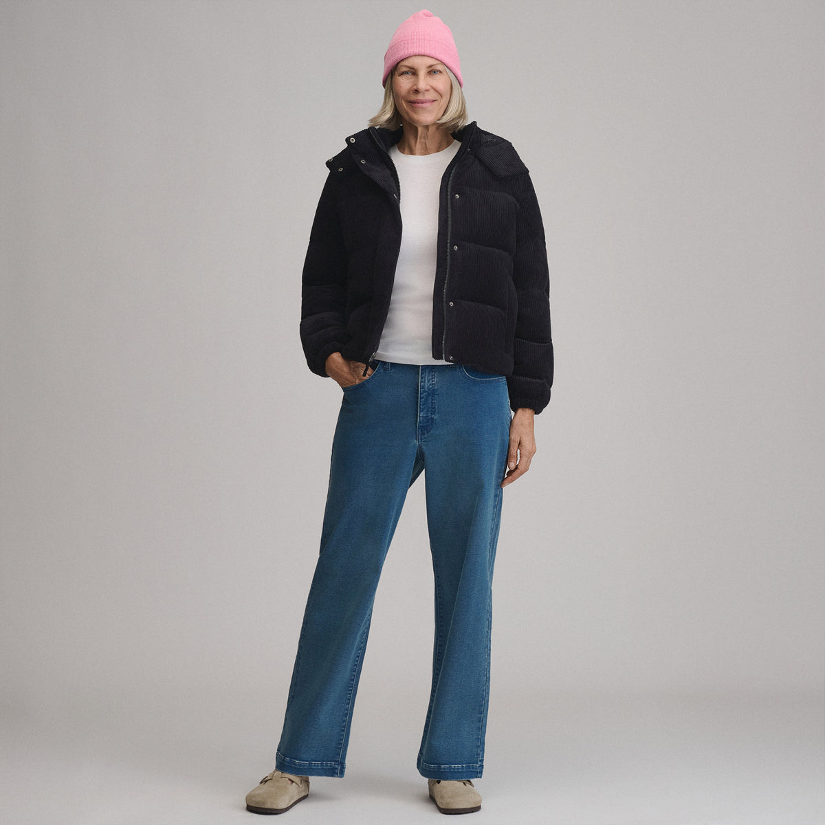 Women's Plush Puff Jacket - Cord-Black-5