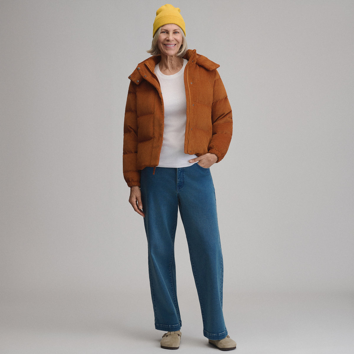 Women's Plush Puff Jacket - Cord-Cedar-9
