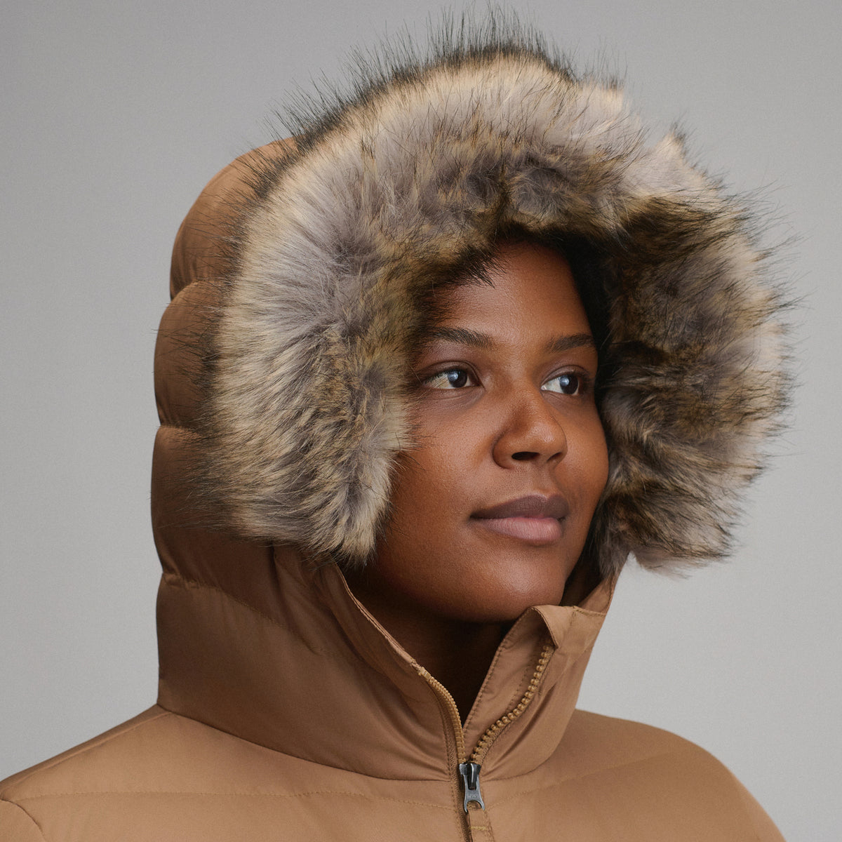Women's Classic Down Duffle Jacket-Camel-14