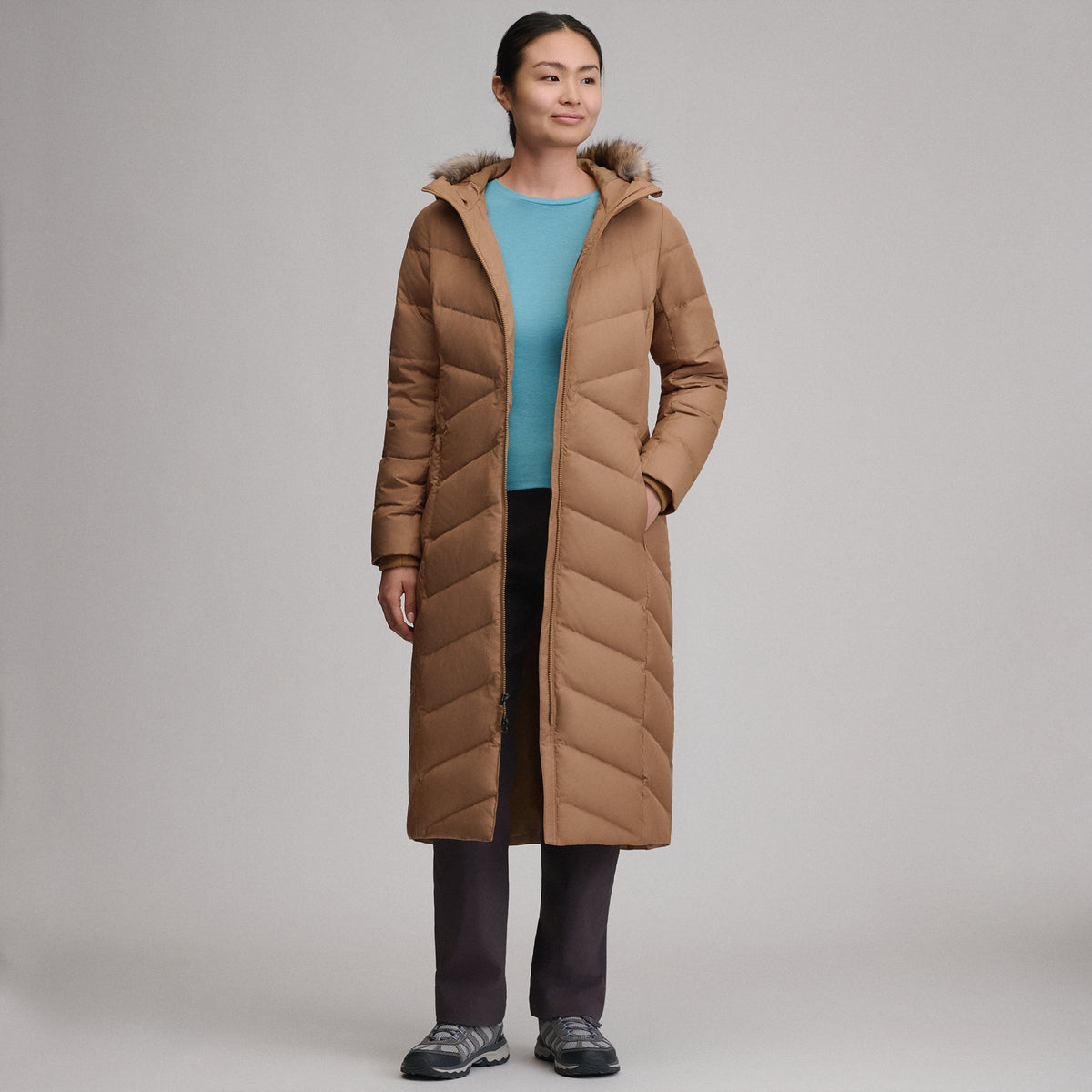 Women's Classic Down Duffle Jacket-Camel-15