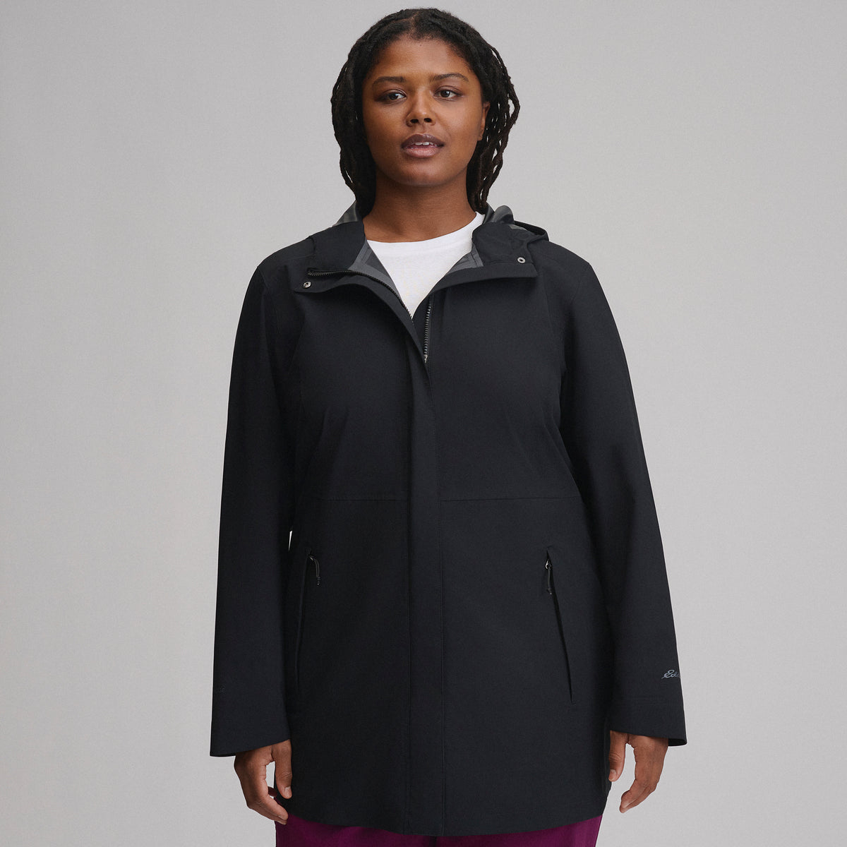 Women's Cloud Cap Waterproof Stretch Hooded Rain Parka-Black-1