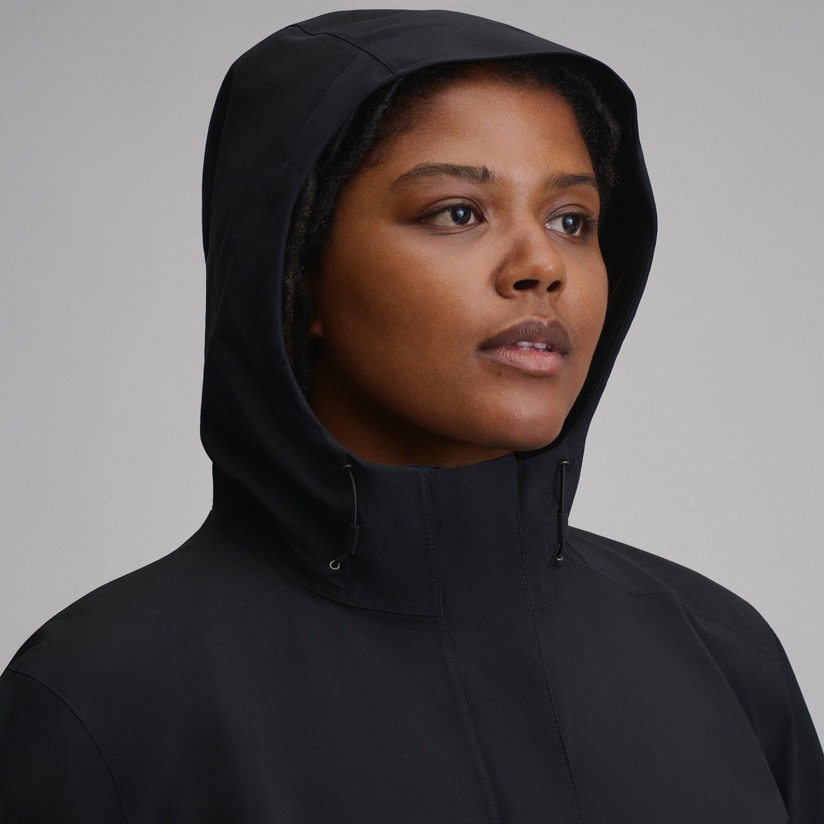 Women's Cloud Cap Waterproof Stretch Hooded Rain Parka-Black-7